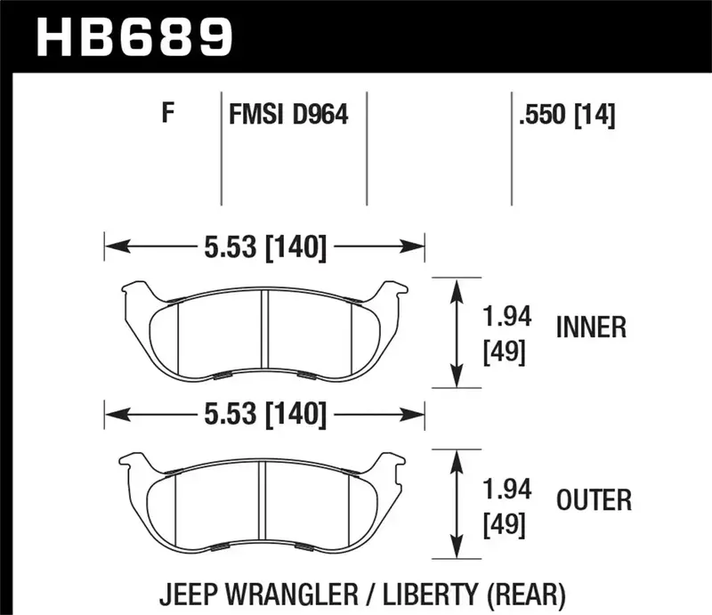 Hawk Hps Brake Pads – Hb689F.550, 0.550" Thickness, High-Performance Friction Material 1