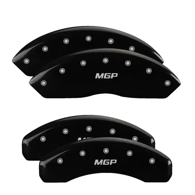 Mgp Engraved 4-Piston Caliper Covers – Front And Rear Set With Crossfire Design, Black Base And Silver Accent Finish 1