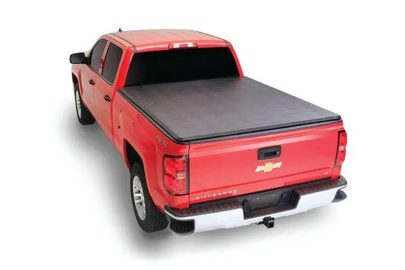 Trailfx Tfx5510 Hard Tri-Fold Truck Bed Cover With Tailgate Lock – Black Vinyl Over Plywood Core, Aluminum Rails 1